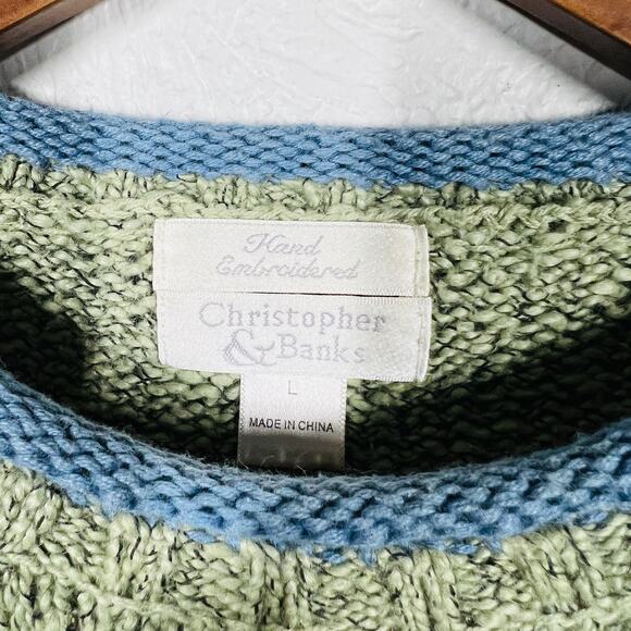 Vintage Christmas Sweater Christopher Banks Tree Crewneck Grey Blue - L - Picture 3 of 5